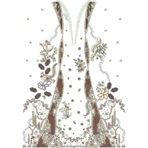 Elegant Floral and Geometric Neckline Dress Embroidery Design with Ornamental Detailing