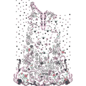 Elegant Multicolor Floral Dress Embroidery Design with Ornamental Neckline and Decorative Border