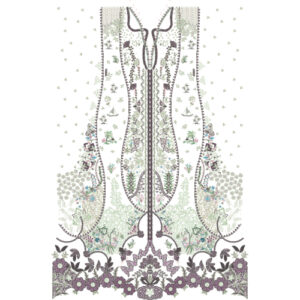 Elegant Floral Panel Dress Embroidery Design with Ornamental Neckline and Rich Border