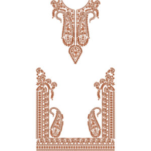 Elegant Traditional Paisley Neckline Dress Embroidery Design with Ornamental Border