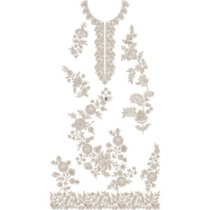 Elegant Monotone Floral Dress Embroidery Design with Delicate Neckline and Border