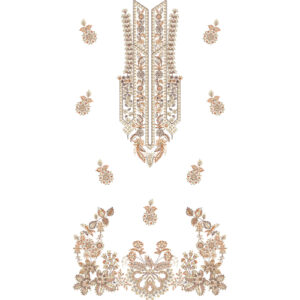 Elegant Floral Panel Dress Embroidery Design with Ornamental Neckline and Decorative Motifs