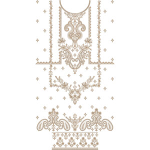 Elegant Traditional Paisley Neckline Dress Embroidery Design with Ornamental Floral Border