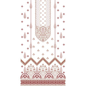 Traditional Red Paisley Panel Dress Embroidery Design with Ornamental Border