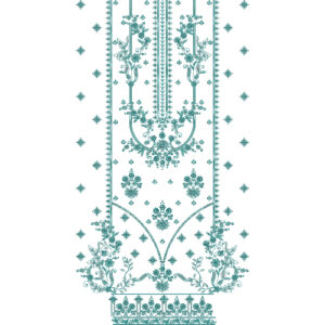 Elegant Teal Floral Panel Dress Embroidery Design with Ornamental Border