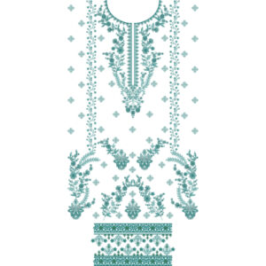 Elegant Teal Floral Neckline Dress Embroidery Design with Decorative Border