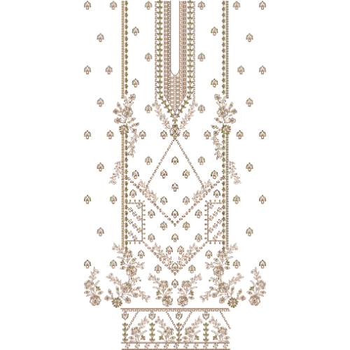 Elegant Traditional Floral Panel Dress Embroidery Design with Ornamental Border