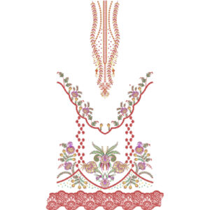 Elegant Multicolor Floral Neckline Dress Embroidery Design with Decorative Lace Border