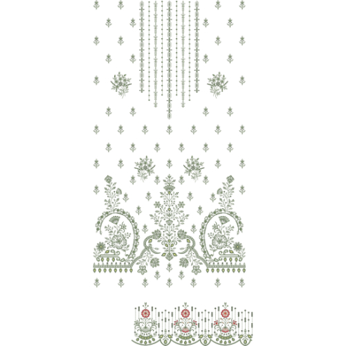 Elegant Green Floral Hanging Dress Embroidery Design with Ornamental Border