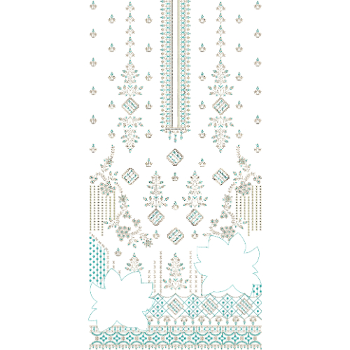 Elegant Teal Geometric Floral Dress Embroidery Design with Ornamental Border