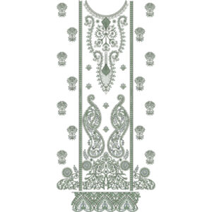Elegant Green Paisley Panel Dress Embroidery Design with Ornamental Border