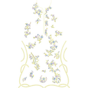 Elegant Pastel Floral Dress Embroidery Design with Delicate Neckline and Vine Border