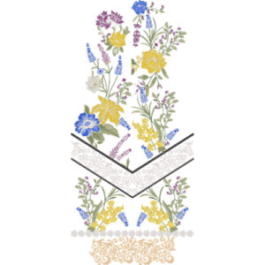 Elegant Multicolor Floral Dress Embroidery Design with Decorative Neckline and Border Pattern