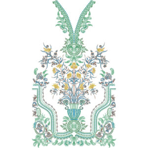 Premium Floral Neckline Dress Embroidery Design with Ornamental Vase and Traditional Motifs