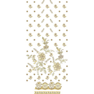 Elegant Scattered Floral Dress Embroidery Design with Decorative Border and Motif Pattern