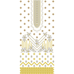 Elegant Geometric Neckline Dress Embroidery Design with Floral Motifs and Decorative Border