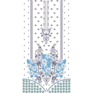 Elegant Floral Front Panel Embroidery Design with Ornamental Neckline and Decorative Border
