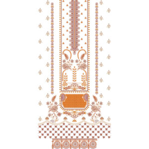 Traditional Heavy Front Panel Embroidery Design with Geometric Motifs and Floral Detailing