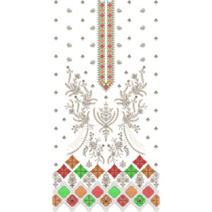 Modern Geometric Floral Dress Embroidery Design with Decorative Front Panel Pattern