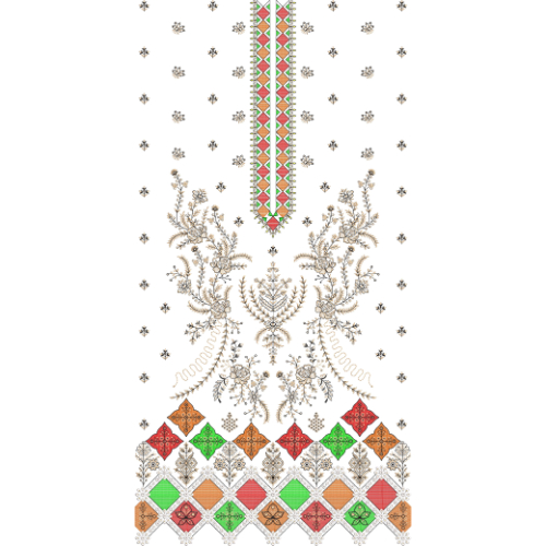 Modern Geometric Floral Dress Embroidery Design with Decorative Front Panel Pattern