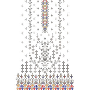 Elegant Geometric Floral Front Panel Embroidery Design with Decorative Border Pattern