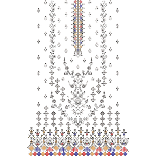 Elegant Geometric Floral Front Panel Embroidery Design with Decorative Border Pattern