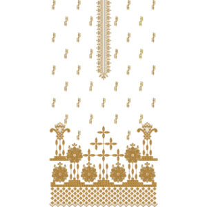 Royal Golden Front Panel Embroidery Design with Traditional Floral and Geometric Border