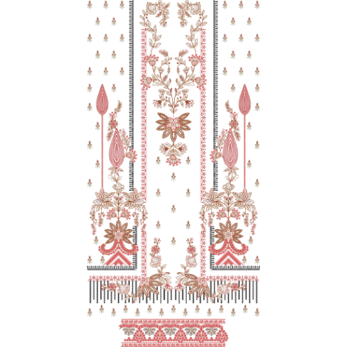 Elegant Traditional Floral Front Panel Embroidery Design with Ornamental Borders