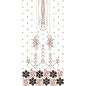 Elegant Floral Front Panel Embroidery Design with Decorative Neckline and Statement Border