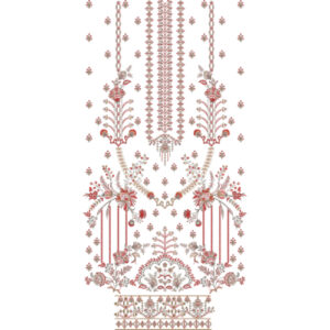 Elegant Traditional Floral Front Panel Embroidery Design with Ornamental Detailing and Border