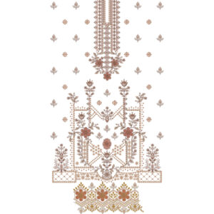 Elegant Traditional Floral Front Panel Embroidery Design with Geometric Accents and Decorative Border