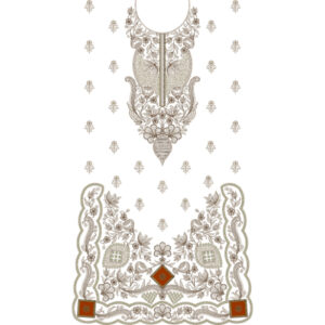 Luxury Traditional Neckline Embroidery Design with Floral Panel and Ornamental Border