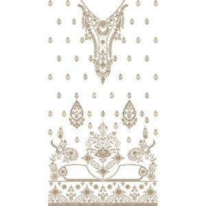 Royal V-Neck Traditional Dress Embroidery Design with Floral Motifs and Ornamental Border
