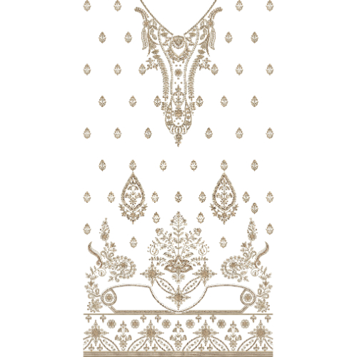 Royal V-Neck Traditional Dress Embroidery Design with Floral Motifs and Ornamental Border