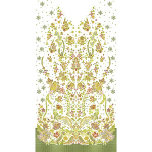 Luxury Multicolor Floral Front Panel Embroidery Design with Ornamental Detailing and Border