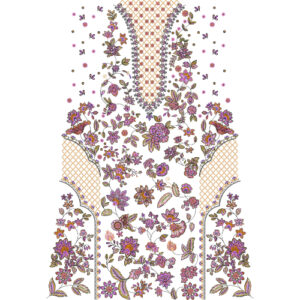 Elegant Multicolor Floral Neckline Dress Embroidery Design with Decorative Panel Pattern