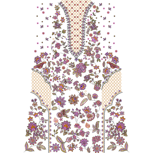 Elegant Multicolor Floral Neckline Dress Embroidery Design with Decorative Panel Pattern
