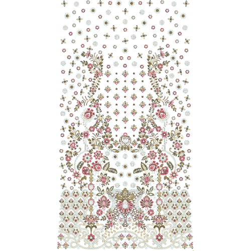 Luxury Floral Allover Dress Embroidery Design with Ornamental Motifs and Elegant Border