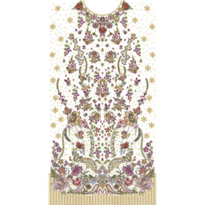 Royal Multicolor Floral Front Panel Embroidery Design with Ornamental Detailing and Border