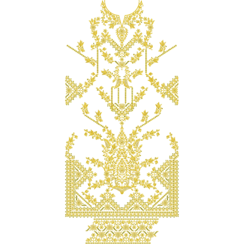 Luxury Golden Traditional Dress Embroidery Design with Ornamental Floral and Geometric Motifs