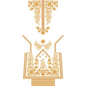 Royal Golden Floral Front Panel & Neckline Embroidery Design for Luxury Dresses