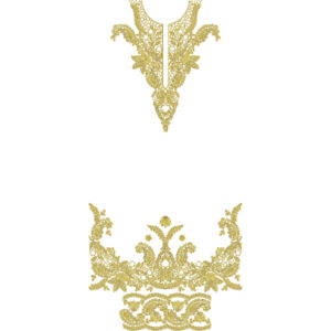 Elegant Floral Lace Neckline & Ornamental Hem Embroidery Design for Designer Dresses