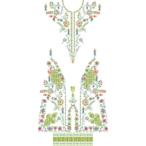 Multicolor Floral Garden Neckline & Front Panel Embroidery Design for Designer Dresses