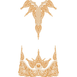 Royal Ornamental Lace Neckline & Decorative Hem Embroidery Design for Luxury Dresses