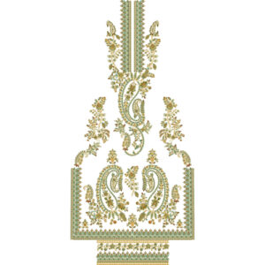 Elegant Green & Gold Paisley Front Panel Embroidery Design for Designer Ethnic Dresses