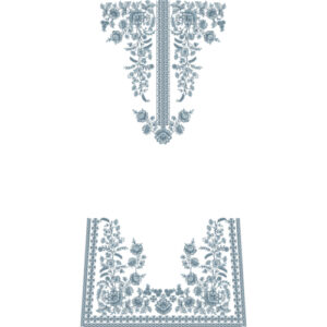Elegant Blue Floral Neckline & Front Panel Embroidery Design for Designer Dresses
