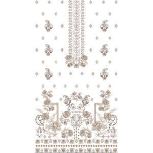 Elegant Monochrome Floral Neckline & Ornamental Front Panel Embroidery Design