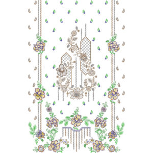Elegant Multicolor Floral Ornamental Panel Embroidery Design with Hanging Elements