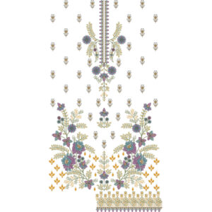 Elegant Multicolor Floral Neckline & Ornamental Panel Embroidery Design for Designer Dresses