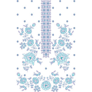 Elegant Blue Rose Floral Neckline & Scattered Panel Embroidery Design for Designer Dresses